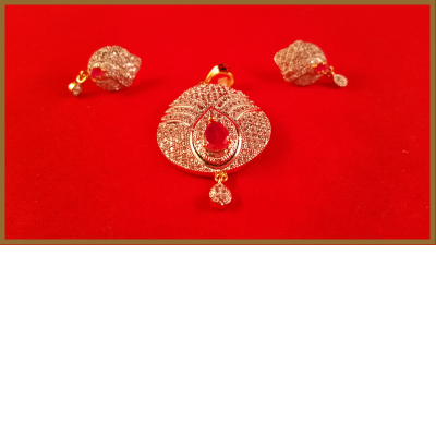 American Diamond 3rd Eye Shaped Pendant Set