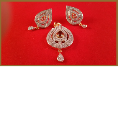 American Diamond Leaf Shaped Pendant Set