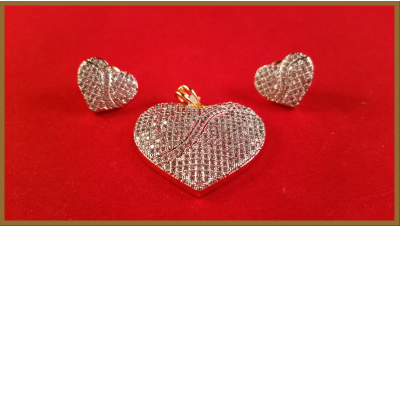 American Diamond Heart Shaped Pendant Set