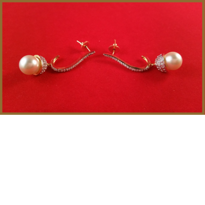 American Diamond Slim Earrings with Pearl
