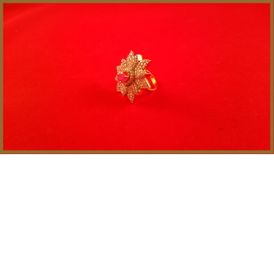 American Diamond Big Star Ring With Red Stone