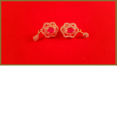 American Diamond Flower Shaped with Ruby Stone Earrings