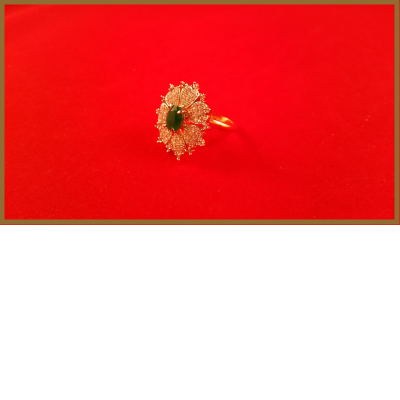 American Diamond Big Star Ring With Green Stone