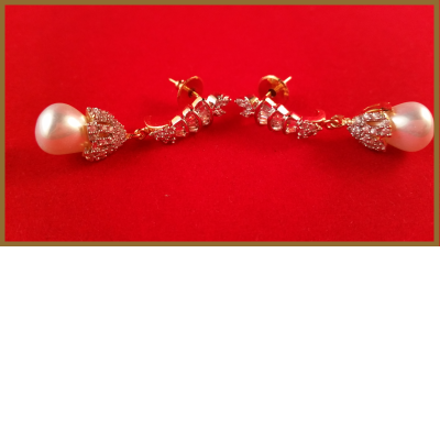 American Diamond Long Earrings With Pearl