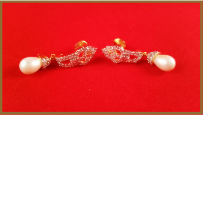 American Diamond Long with hanging Pearl Earrings