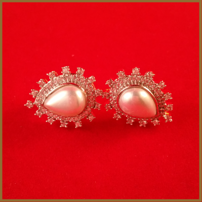 American Diamond V Shaped Earrings with Pearl