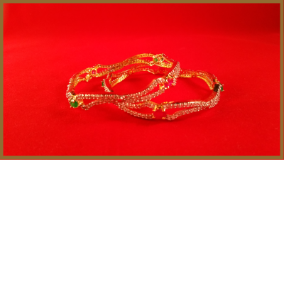 American Diamond Bangles with Ruby and Green Stones