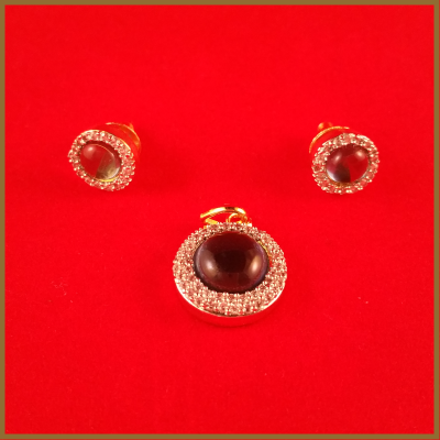 Ruby Pendant set with Earrings - Round