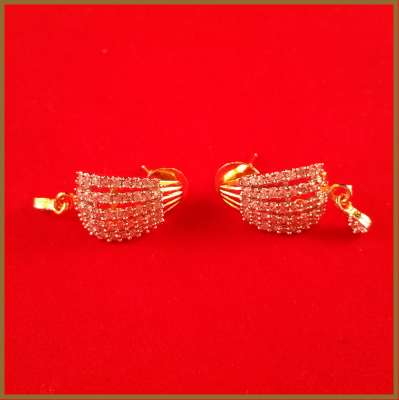 Silver Based Gold Plated American Diamond Beautiful Small Earrings