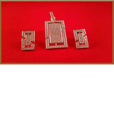 American Diamond Box Shaped Pendant Set With Earrings