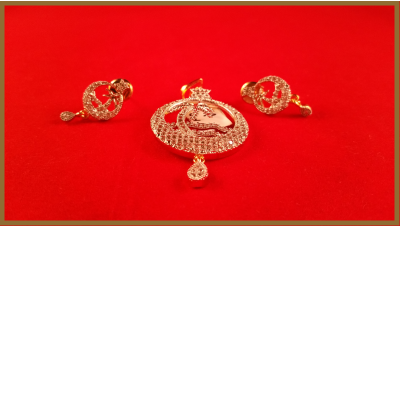 American Diamond Round Pendant Set With a Coconut Tree