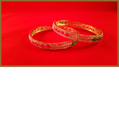American Diamond Bangles with Four Ruby and Green Stones