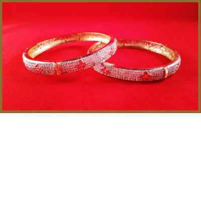 American Diamond Bangles Red Stones in Flower Shape