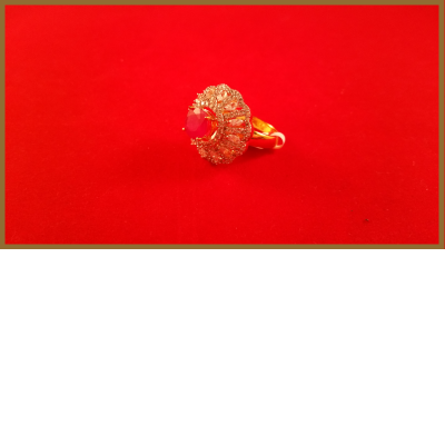 American Diamond Cocktail Ring Round Crystal With Red Stone