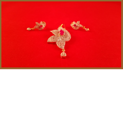 American Diamond Half Flower Shaped Pendant Set