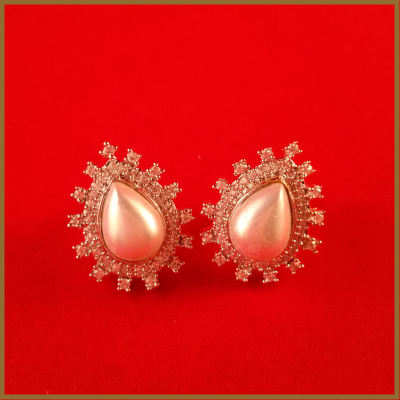 Oval Shaped American Diamond Earrings with White Pearl